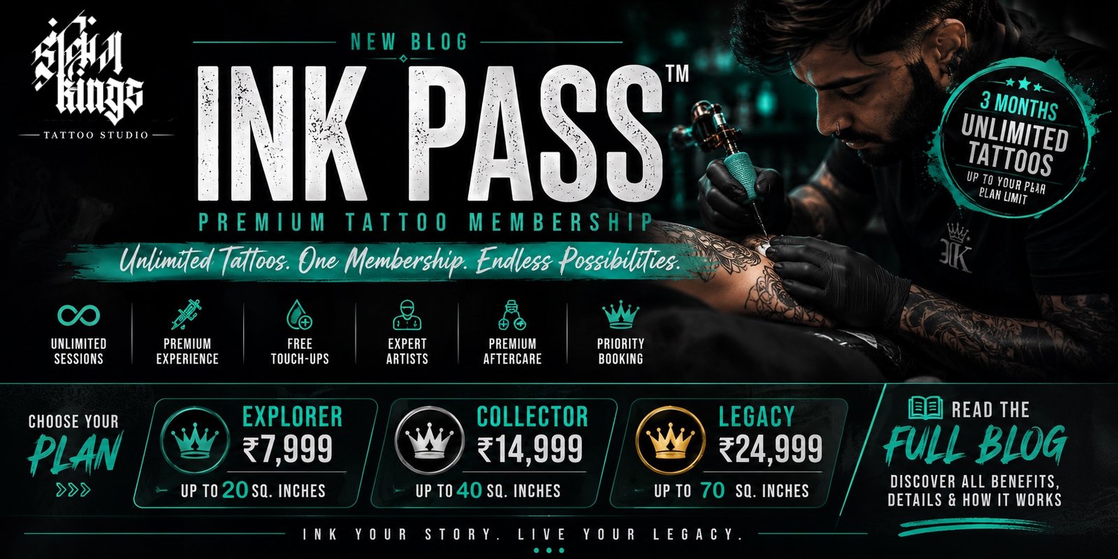 Get inkpass and get unlimited* tattoos for 3 months.